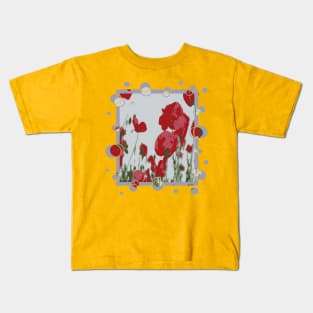 Artistic Botanical Red Poppies With Fun Border Kids T-Shirt